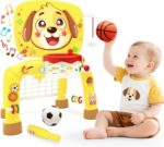 Toys for 1 Year Old Boy - Toddler Basketball Hoop & Soccer Goal & Baseball Activity Center with Light Sound Music, Puppy Montessori Sports Toy, Christmas Birthday Gift for Baby 12-18 Months, Yellow - Image 2