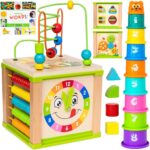 Toyventive Wooden Kids Baby Activity Cube - Girls Gift Set | 1st Birthday Gifts Toys for 1 One, 2 Year Old Girl | Developmental Toddler Educational Learning Girl Toys 12-18 Months | Bead Maze - Image 2