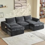 Vamcheer Modular Sectional Cloud Couch, Utra Soft U Shaped Couch with 2 Movable Ottoman, Deep Seat Boneless Couches for Living Room Bedroom, No Assembly Required, Grey - Image 2