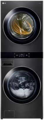 WashTower Stacked Smart Laundry Center 5.0 Cu.Ft. Front Load Washer & 7.4 Cu.Ft. Gas Dryer in Black Steel w/Steam - Image 2