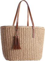 YXILEE Straw Bags For Women | M Size Travel Straw Totes Bag Woven Summer Handmade Shoulder Bag Handbag - Image 2