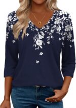 Zeagoo 3/4 Length Sleeve Womens Tops Casual V Neck Shirts Soft Basic Tees Business Work Blouses - Image 2