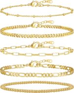 adoyi Gold Bracelets for Women, 14K Gold Plated Stackable Bracelet Stack Set Adjustable Charm Paperclip Chain Cuban Link Layered Waterproof Jewelry Sets Gifts for Womens 6.0/6.8/7.2" - Image 2