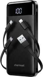 charmast Portable Charger with Built in Cables, Power Bank with Cords Wires, Slim 10000mAh Travel Battery Pack 6 Outputs 3 Inputs 3A Fast Charging for Samsung Google Pixel LG Moto iPhone iPad - Image 2