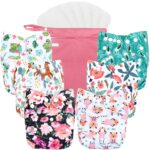 wegreeco Cloth Diapers 6 Pack with 6 Inserts & 1 Wet Bag, Washable Cloth Diapers for Babies, One Size Adjustable Reusable (Flower) - Image 2